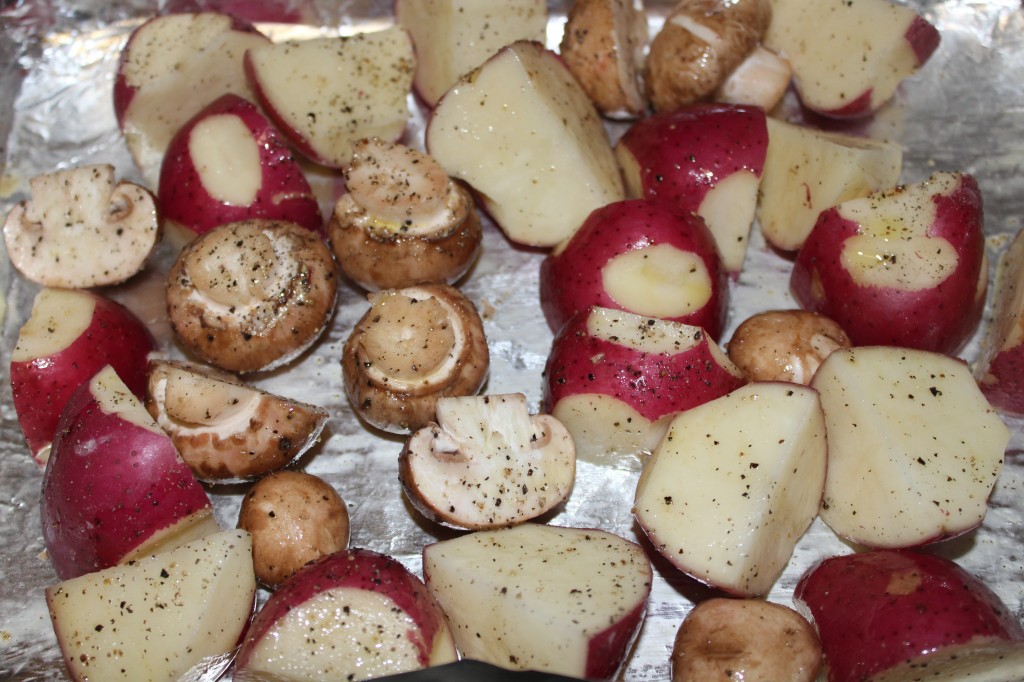 Roasted Salmon with Mushrooms & Potatoes